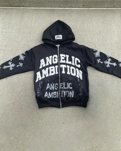 Nueva llegada de gran tamaño de invierno Streetwear chaqueta de lana 100% algodón de secado rápido con cremallera Sudadera con capucha Distress Logo 3D impreso - Product Image 4