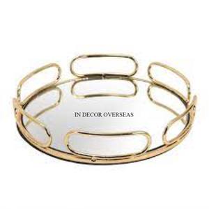 Bandeja para servir dulces y chocolates con espejo de forma redonda de alta calidad estándar con mango de bordes chapados en oro de Metal para un mejor agarre - Product Image 4