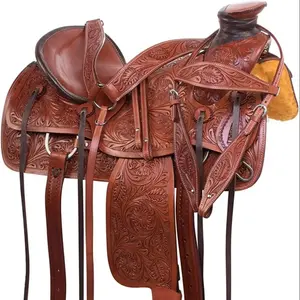 Kerajinan Tangan PREMIUM ukir 100% kulit PREMIUM asli Kuda Barat dengan SET paku keling Inggris produk balap kuda