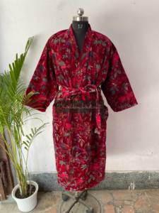 Wholesale Lot Indian Cotton Velvet Printed <b>Kimono</b> With Belt Winter Unisex <b>Robes</b> Handmade <b>Long</b> <b>Kimono</b> Sleepwear - Product Image 6