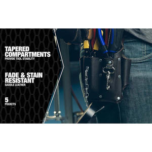 Pochette à outils pour électricien en cuir robuste, best-seller |   Étui de ceinture à 5 poches avec chaîne adhésive et clip métallique - Product Image 6