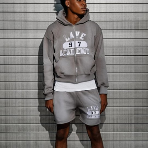 Custom Autumn Terry Print Sun Faded Sweatsuit Tracksuit Baggy Oversize Washed <b>Zip</b> <b>up</b> Sweat Distressed <b>Hoodie</b> Set - Product Image 4