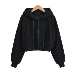 Vente en gros en vrac streetwear sweat à capuche uni épais crop top sweats à capuche pour femmes fabricants de sweats à capuche courts surdimensionnés couleur unie - Product Image 2