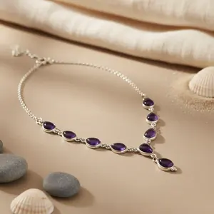 Collar de Plata 925 con Amatista en Forma de Lágrima, Chapado en Rodio, con Corazón y Perla, Joyería de Regalo Budista y Cristiana para Mujer - Product Image 1