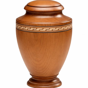 Urne funéraire classique en bois artisanal avec finition polie lisse, bande décorative incrustée et couvercle sécurisé - Product Image 1