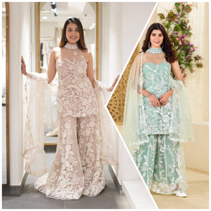 Costume plaza rose clair de haute qualité avec dupatta en filet papillon en broderie séquentielle pour les occasions de fêtes - Product Image 5