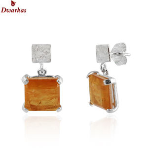 Último diseño promocional hecho a mano 925 plata esterlina doblete Esmeralda cuarzo piedra preciosa textura pendientes para damas y niñas - Product Image 3
