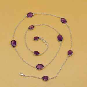 Handmade Dainty Amethyst Gemstone <b>Necklace</b> with Faceted 925 <b>Sterling</b> <b>Silver</b> Long Rope Chain - Product Image 5