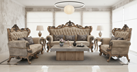 Rustikales amerikanisches Vintage-Holzsofa-Set mit getuftetem Stoff polster, klassische Wohnzimmer möbel für Landhaus