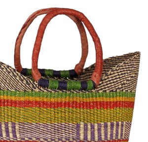 Sac de plage chic et décontracté en paille tressée avec poignée en cuir marron, motif queue d'hirondelle arc-en-ciel, idéal pour l'été - Product Image 3