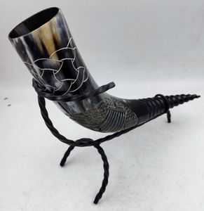 Taza de cuerno para beber de 500ml de Viking Natural con borde de latón Versión ecológica de 200ml disponible para fiestas con soporte POR HF CRAFTS - Product Image 4