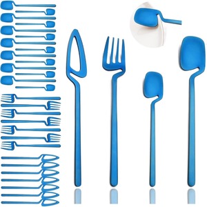 Ensemble de couverts de style antique avec poignée bleue pour salle à manger vintage, fête de mariage, décor de table élégant et usage domestique classique - Product Image 5