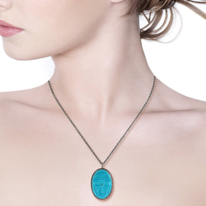 Pierre Turquoise naturelle 925 argent diamant sculpté pendentif bouddha avec chaîne oxydée collier bijoux en or 14k - Product Image 2