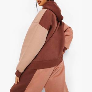 Sudadera con capucha de bloque de algodón 100% de gran tamaño para mujer de la mejor calidad, forro polar pesado de invierno con logotipo de diamantes de imitación bordado, diseño impreso - Product Image 2