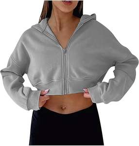 High Quality <b>Women's</b> Winter Printed <b>Hoodie</b> White Fleece Long Sleeve <b>Cropped</b> Jacket Drop Shoulder Street Wear Breathable Zipper - Product Image 4