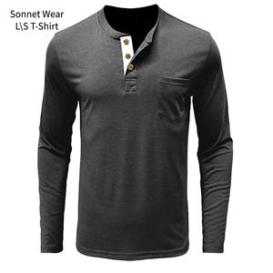 T-shirt décontracté à manches longues et col rond pour homme, coupe ajustée, haut de base - Product Image 6