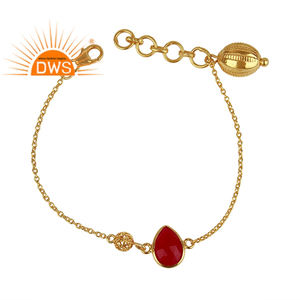 Bracelet en chalcédoine rose, pierre précieuse, vente en gros, chaîne en argent sterling plaqué or 18 carats, bijoux, collection classique - Product Image 3