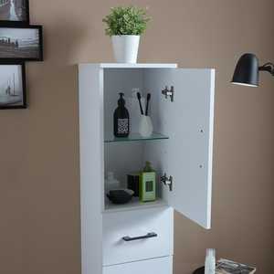 Ravenna White Bathroom Semi-Column Cabinet Organizer with Doors and <b>Drawer</b> - Product Image 3