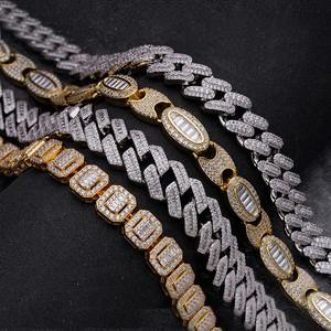 สร้อยคอและสร้อยข้อมือเพชรทองคำขาว 14K สำหรับผู้ชาย คุณภาพสูง เพชรโมอิสซาไนต์ VVS ระดับพรีเมียม สร้อยคิวบาลิงค์ หรูหรา สวยงาม - Product Image 6