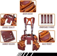 100% véritable ceinture à outils en cuir pleine fleur avec bretelles confortable sac de soutien du dos Construction encadreurs charpentiers bricoleurs