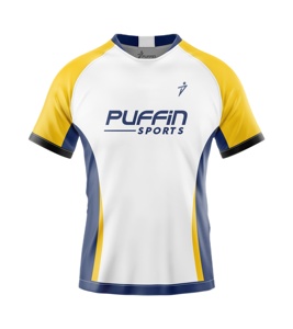 Maillots de football/soccer unisexes PUFFIN SPORTS à impression numérique, respirants, séchage rapide, légers, personnalisables avec le nom de l'équipe, 100 % coton, coupe courte devant - Product Image 4