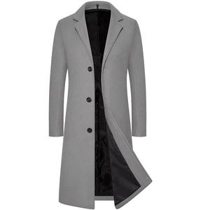 Manteau en laine décontracté coupe ajustée à la mode pour hommes Manteau trench en fourrure de mouton de longueur moyenne à simple boutonnage facile à porter - Product Image 2