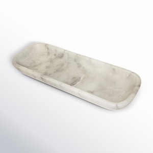 Plateau décoratif rectangulaire en marbre gris clair Plat de service en pierre fait à la main pour une décoration intérieure élégante et une pièce maîtresse - Product Image 1