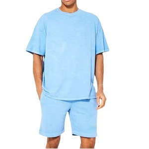 Ensemble décontracté d'été pour hommes en tissu éponge uni, T-shirt à manches courtes 100 % coton séchage rapide, ensemble 2 pièces pour hommes 2026 - Product Image 3