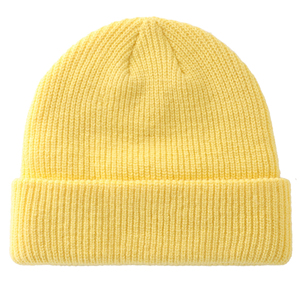 Oem Blank Cuff Acrylic Knitted Winter Custom Fluorescent Neon <b>Light</b> Yellow Beanie <b>Hats</b> - Product Image 1