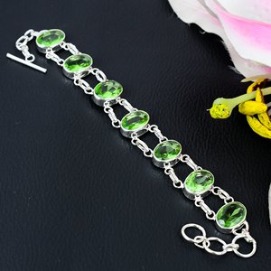 Améthyste verte Bracelet chaîne en argent sterling 925 Bracelet de pierres précieuses ovales Bracelet fait main pour tout le monde réglable 7-8 pouces - Product Image 1