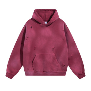 Sweat à capuche d'hiver 100% coton pour hommes, coupe régulière, teint uni, lavé à l'acide, délavé au soleil, délavé, vintage, en détresse - Product Image 4