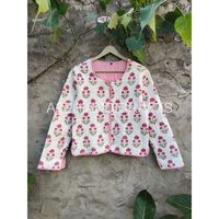 Main bloc fleur imprimer veste d'hiver femmes vêtements blanc et rose indien Kantha veste coton matelassé manteau, Boho, Hippie