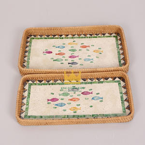 Plateau à fruits en rotin écologique Mélange de rotin rectangulaire Plateau de service en nacre pour la maison Made in Viet Nam - Product Image 4