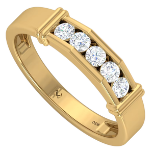 Anillo de banda de 5 piedras de oro de 14 quilates y diamantes naturales |   Anillo de Lujo para Mujer de 0.51 Quilates - Product Image 2