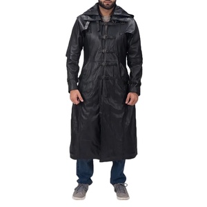 Veste en cuir pour homme, longue, décontractée, en cuir véritable, avec col double respirant, en polaire, noire, pour homme, 2026 - Product Image 1