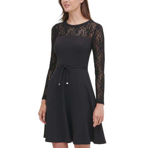 For Tommy for Hilfiger Women's Comfortable Fit & Flare <b>Dress</b> <b>Black</b> <b>with</b> <b>Lace</b>-<b>Sleeve</b> Size 14 - Product Image 3