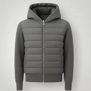 Custom Men's Slim Fit Zip-Up <b>Waterproof</b> Stand Hybrid <b>Jacket</b> Factory Price Warm Front Cotton Filled <b>Thin</b> Padded Wool Winter - Product Image 1