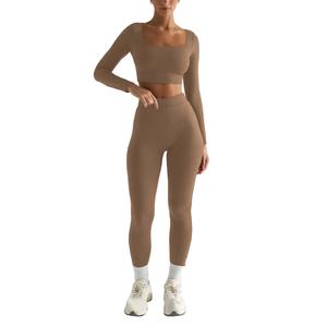 Ensemble de survêtement de yoga Gym Running Yoga Sportswear Soutien-gorge de sport Short taille haute à manches longues Entraînement pour femmes Personnaliser Logo - Product Image 2