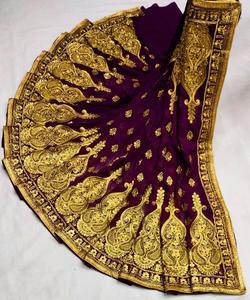 Ropa de boda más elegida, Sari de seda de red bordado, trabajo de piedra pesada, fabricación de ropa de mujer india en Surat, Saris simples alfanumero - Product Image 5