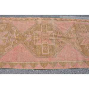 Alfombra de lana turca marrón y Rosa Vintage, diseño de retales de tejido plano de 4,3x12,3 pies para decoraciones de sala de estar - Product Image 4