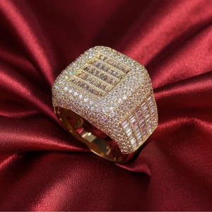 Baguette Cut Moissanite Diamond <b>Iced</b> Out Mens <b>Ring</b> Rhodium Plated Sterling Silver Hip Hop Style Luxury Wedding Anniversary Gift - Product Image 1