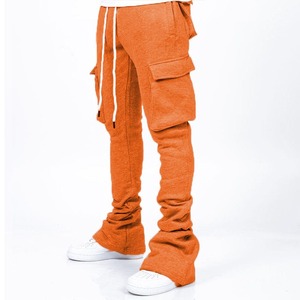 Pantalones de chándal informales de cintura alta para hombre, pantalones de chándal acampanados con logotipo personalizado, Pantalones rectos de diseño plano, ropa de calle, cintura elástica Cargo - Product Image 5