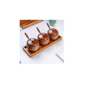 Boîte à épices en bois bol à sucre avec couvercle cuillère support à épices Pot d'assaisonnement Pot sel poivre sucre épices Shakers avec vente - Product Image 1