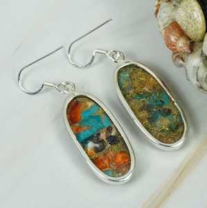 Belle huître en argent Sterling Turquoise pierres précieuses lunette réglage à la main balancent goutte crochet boucles d'oreilles mariage fête bijoux cadeau - Product Image 2
