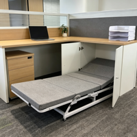 Poste de travail modulaire avec lit pliable, armoire dissimulée et cloison de séparation pour bureau