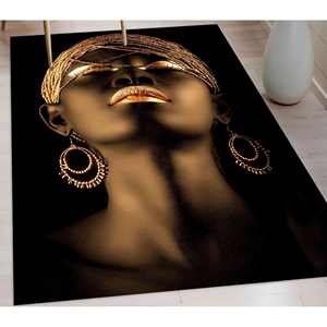 Alfombra Africana con Diseño de Mujer Dorada: Arte Moderno, Decoración para Sala de Estar, Alfombra Suave con Pelo Largo - Product Image 1