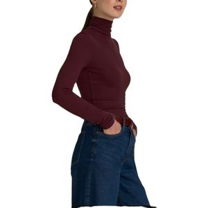 Camiseta de Cuello Alto Ajustada de Manga Larga con Logo Personalizado de Calidad Premium al por Mayor para Mujer, 95% Algodón 5% Tejido Liso Teñido - Product Image 4