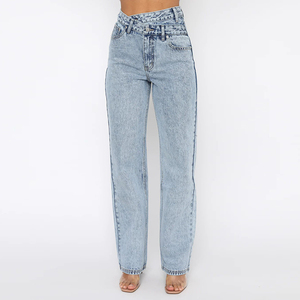 กางเกงยีนส์ขาบานสำหรับผู้หญิงขนาดใหญ่กางเกงยีนส์ทรงหลวมใส่สบาย - Product Image 4