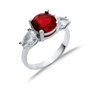 Garnet Round CZ Stone Pear Ring Wholesale <b>Silver</b> Jewelry <b>Handmade</b> Turkish 925 Sterling <b>Silver</b> Wholesale <b>Jewellery</b> - Product Image 1
