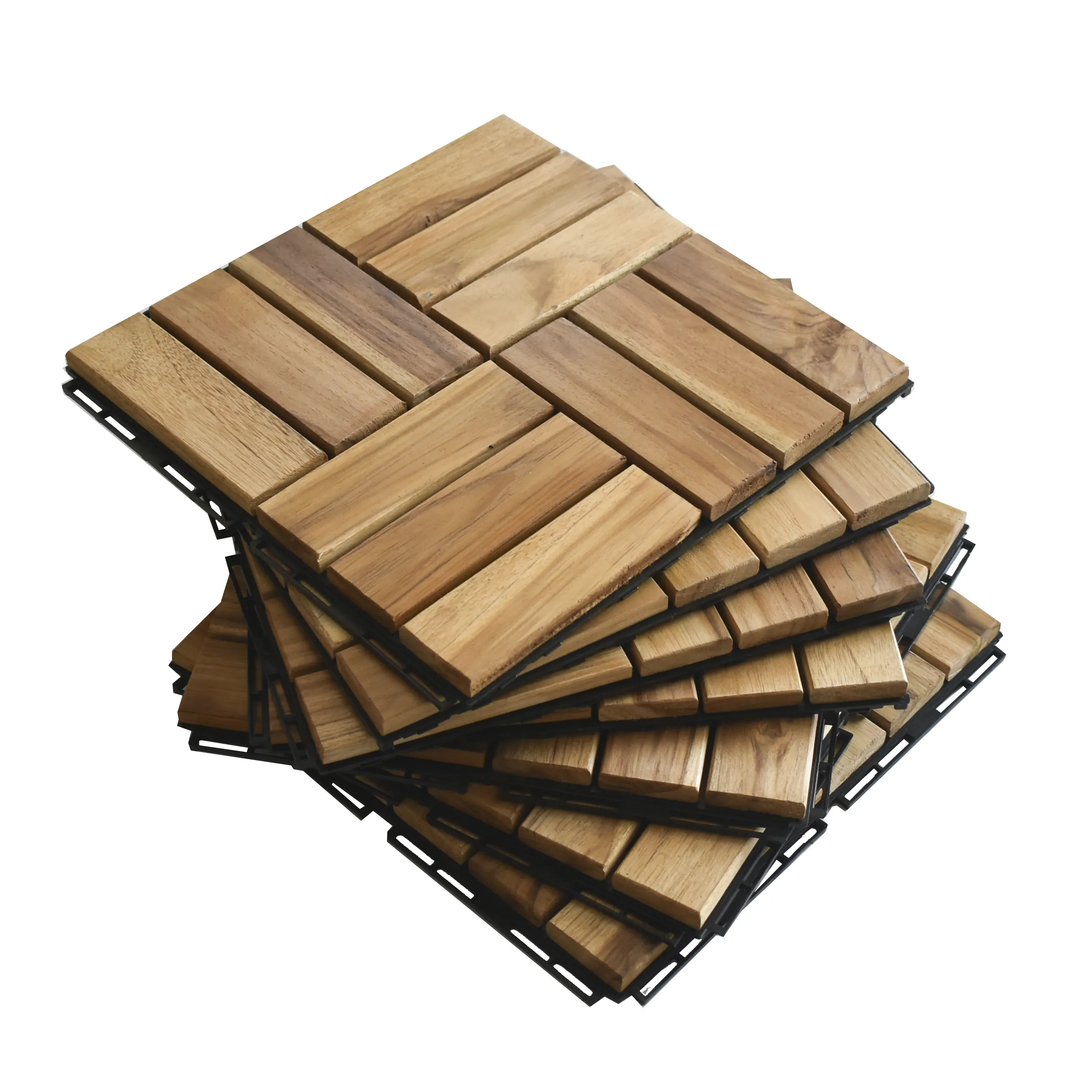 Acacia Wooden Decking Tiles With Plastic Base - Wood Interlocking Tiles For Floor Easy To Install